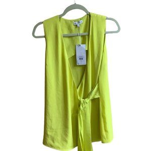 Warehouse Women Size US 6 Sunshine Yellow Knot Front Wrap Tunic Blouse Top NWT